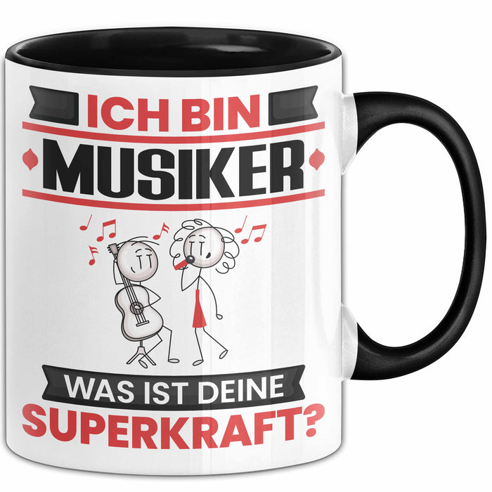 Musiker Tasse Geschenk für Musiker Geburtstag Lustiger Spruch Kaffee-Becher Was Ist Deine Superkraft Schwarz Trendation