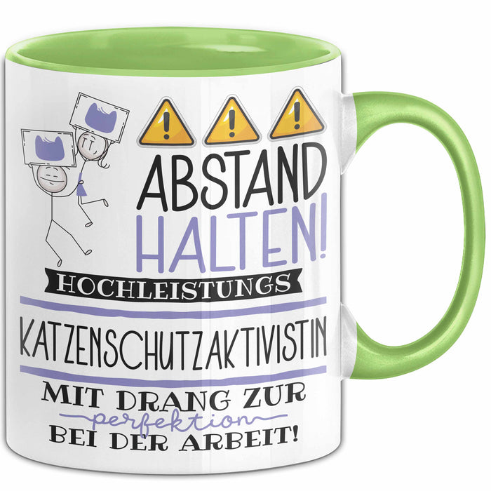 Katzenschutzaktivistin Tasse Geschenk Lustig Abstand Halten Hochleistungs-Katzenschutzaktivistin Mit Drang Zur Perfektion Bei Der Arbeit Grün Trendation