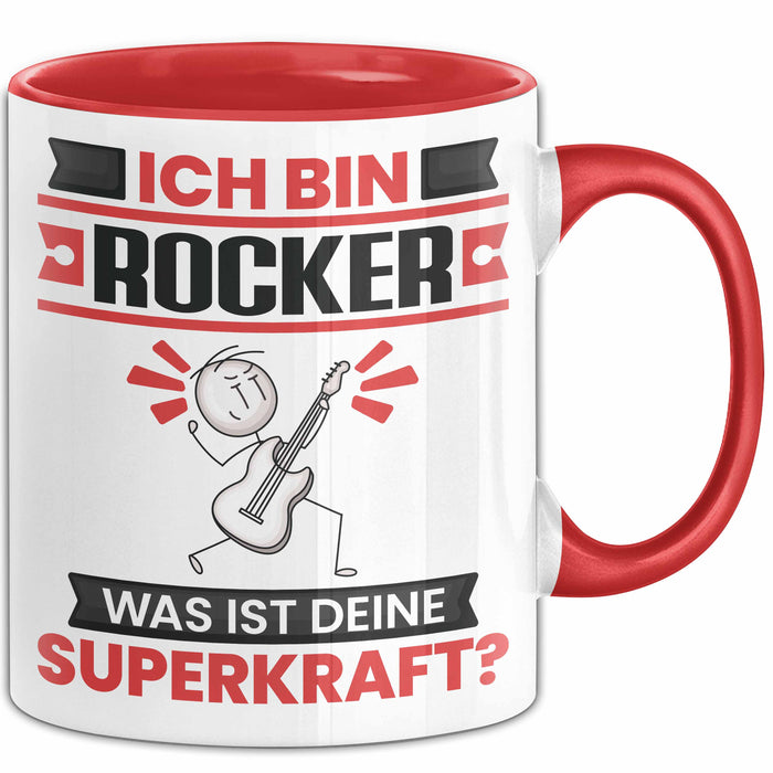 Rocker Tasse Geschenk für Rocker Geburtstag Lustiger Spruch Kaffee-Becher Was Ist Deine Superkraft Rot Trendation