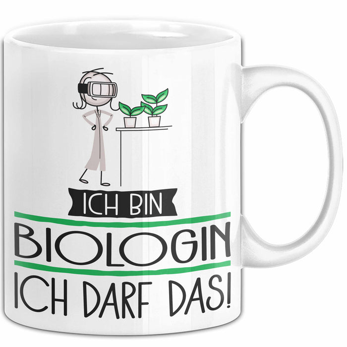 Geschenk für Biologin Tasse Lustige Geschenkidee Geburtstag Ich Bin Biologin Ich Darf Das Weiß Trendation