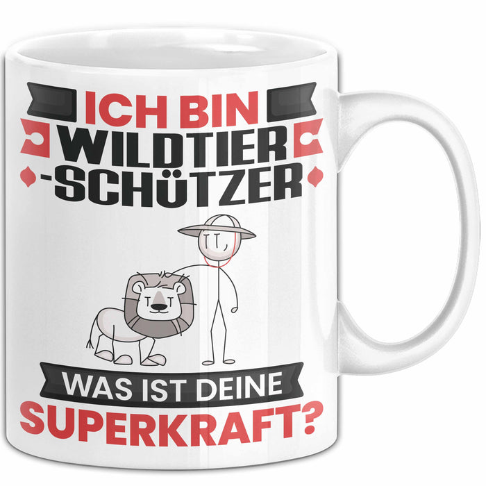 Wildtierschützer Tasse Geschenk für Wildtierschützer Geburtstag Lustiger Spruch Kaffee-Becher Was Ist Deine Superkraft Weiß Trendation