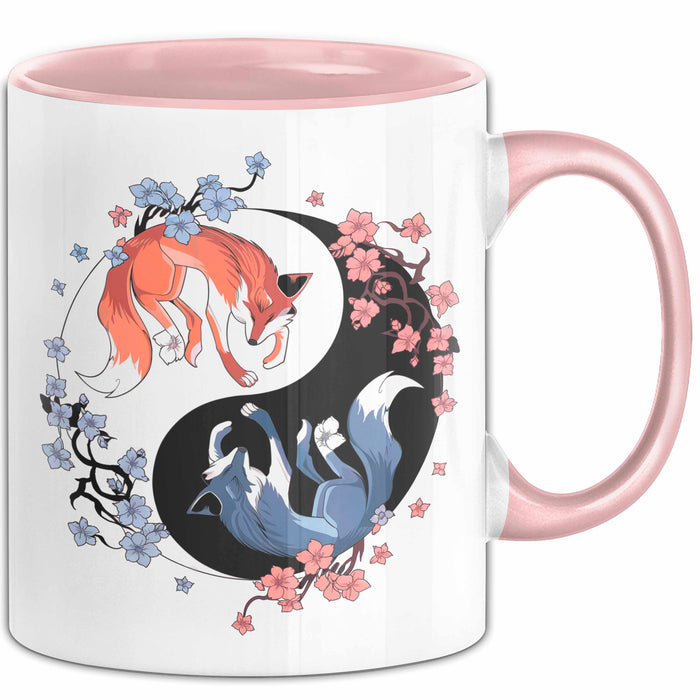 Fuchs Tierliebhaber Tasse Geschenk Lustige Geschenkidee Spruch Japanischer Kitsune Fuchs Rosa Trendation