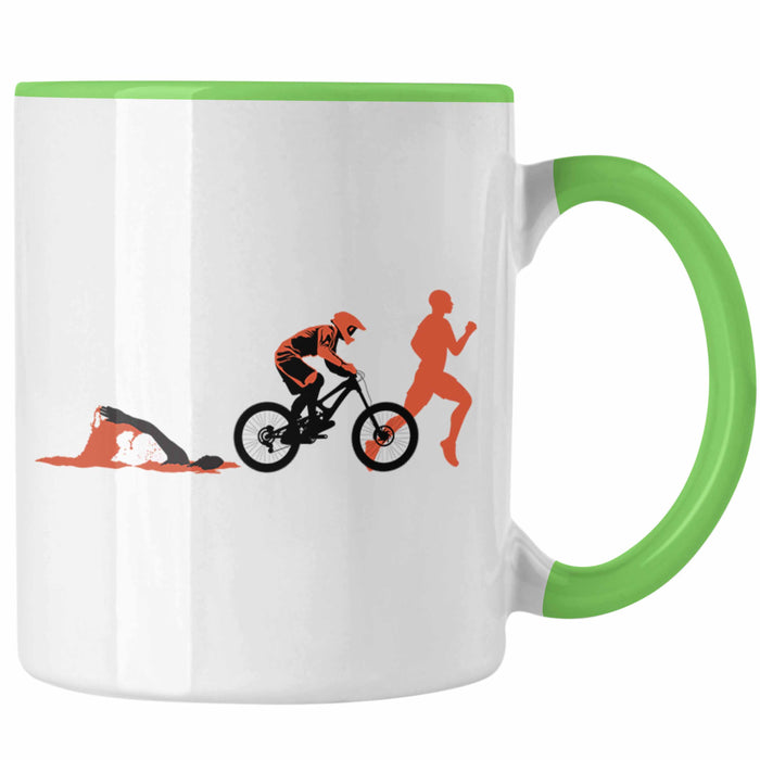Triathlon Swim Bike Run Triathlet Tasse Geschenk Schwimmen Fahrrad Rennen Grün Trendation