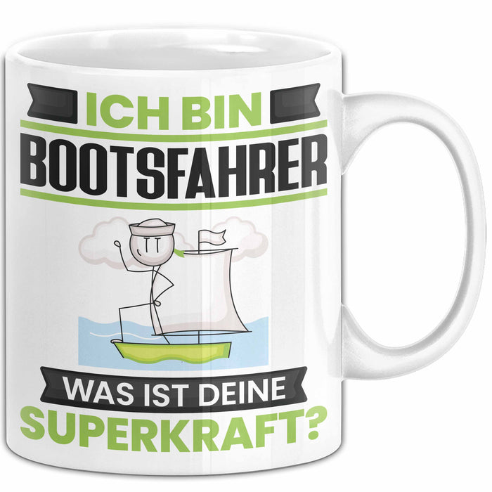 Bootsfahrer Tasse Geschenk für Bootsfahrer Geburtstag Lustiger Spruch Kaffee-Becher Was Ist Deine Superkraft Weiß Trendation