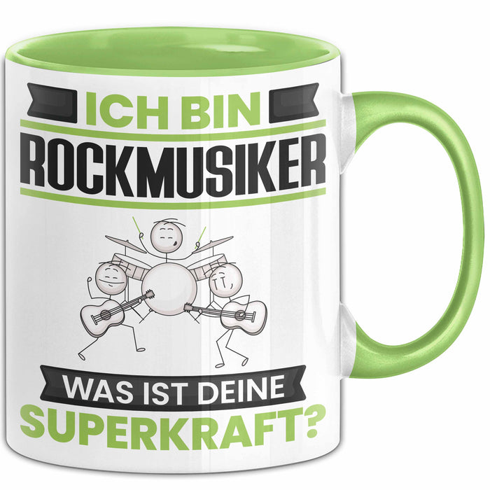 Rockmusiker Tasse Geschenk für Rockmusiker Geburtstag Lustiger Spruch Kaffee-Becher Was Ist Deine Superkraft Grün Trendation