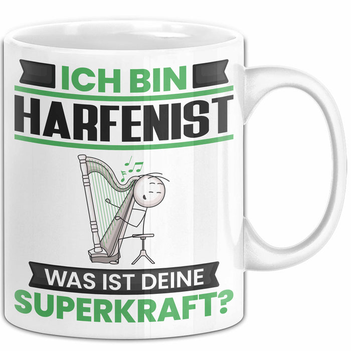 Harfenist Tasse Geschenk für Harfenist Geburtstag Lustiger Spruch Kaffee-Becher Was Ist Deine Superkraft Weiß Trendation