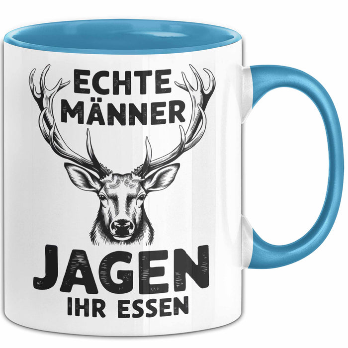 Hirschjäger Jagd Tasse Geschenk Echte Männer jagen ihr Essen Blau Trendation