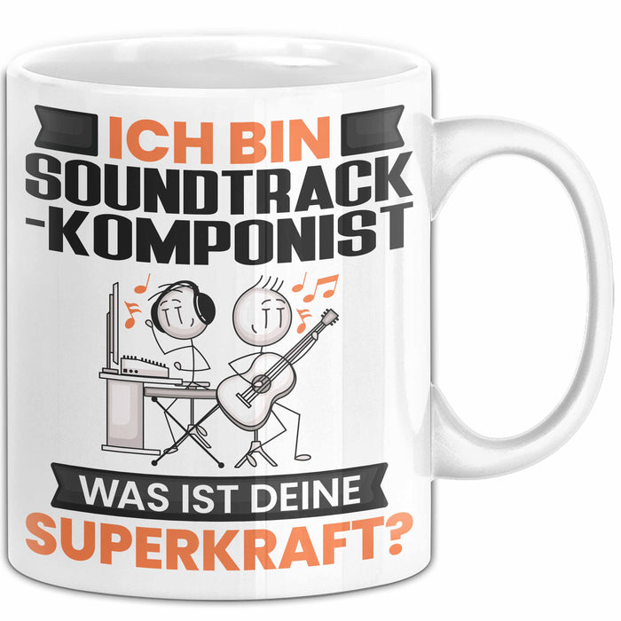 Soundtrack-Komponist Tasse Geschenk für Soundtrack-Komponist Geburtstag Lustiger Spruch Kaffee-Becher Was Ist Deine Superkraft Weiß Trendation