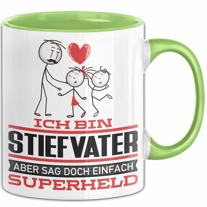 Stiefvater Geschenk Tasse Ich Bin Stiefvater Aber Sag Doch Einfach Superheld Lustige Geschenkdiee für Stiefvater Kaffee-Becher Grün Trendation
