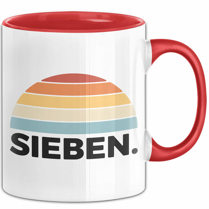 Tasse Retro SIEBEN. Design mit Sonnenuntergangsfarben 7. Geburtstag Jungs Rot Trendation