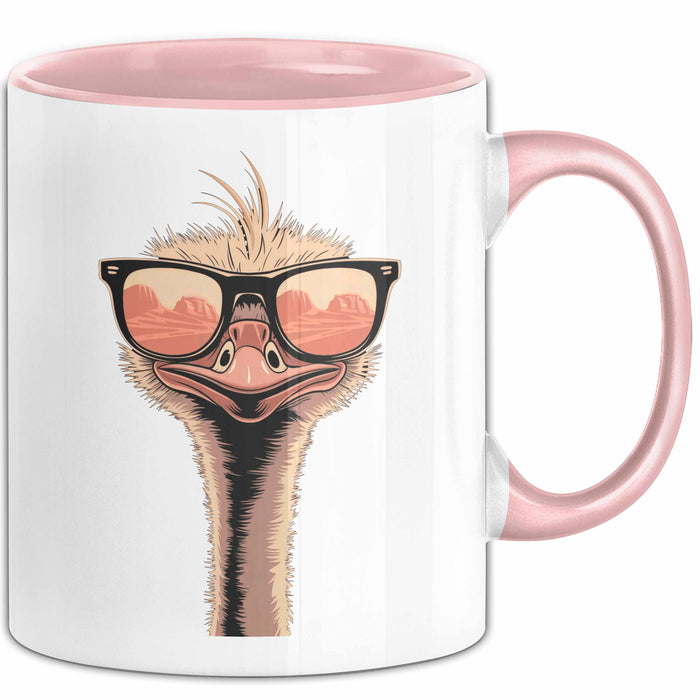 Strauß Vogel Sonnenbrille Tasse Geschenk Lustige Geschenkidee Spruch Rosa Trendation