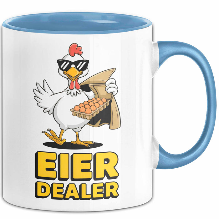 Huhn Tier Bauer Tasse Becher Geschenk Lustige Geschenkidee Spruch Eier Dealer Blau Trendation