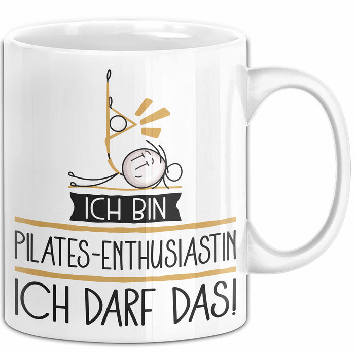 Geschenk für Pilates-Enthusiastin Tasse Lustige Geschenkidee Geburtstag Ich Bin Pilates-Enthusiastin Ich Darf Das Weiß Trendation