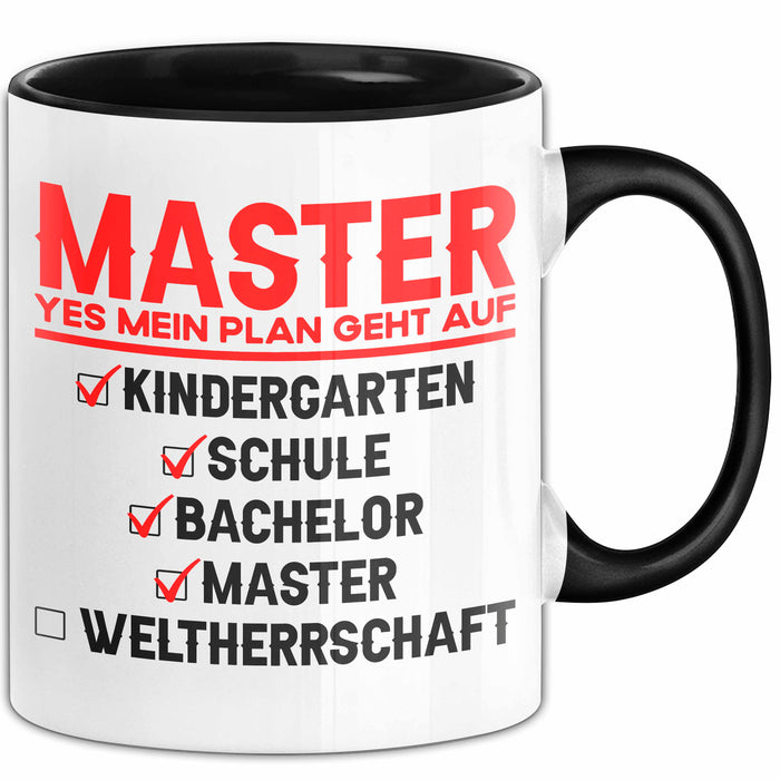 Master Absolvent Abschluss Tasse Geschenk Lustige Geschenkidee Spruch Master Yes Mein Plan Geht Auf Trendation