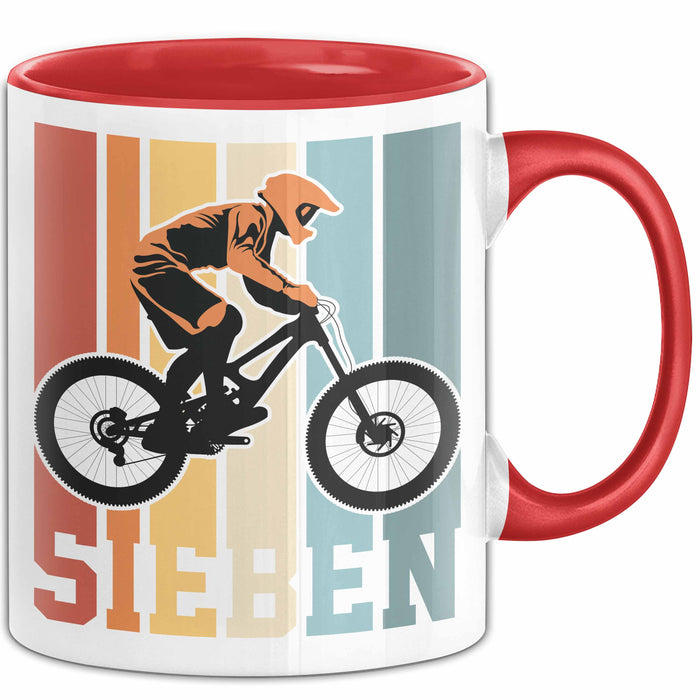 Tasse SIEBEN Grafik RetroStil Geschenkidee 7. Geburtstag Jungs Rot Trendation