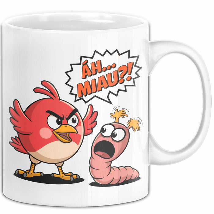 Regenwurm Vogel Tasse Geschenk Lustige Geschenkidee Spruch Ääh Miau Weiß Trendation