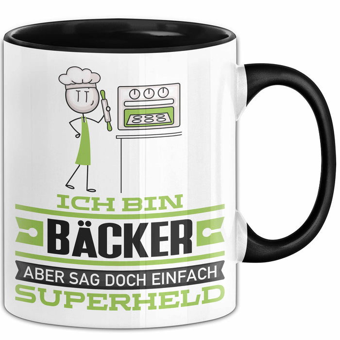 Bäcker Geschenk Tasse Ich Bin Bäcker Aber Sag Doch Einfach Superheld Lustige Geschenkdiee für Bäcker Kaffee-Becher Schwarz Trendation