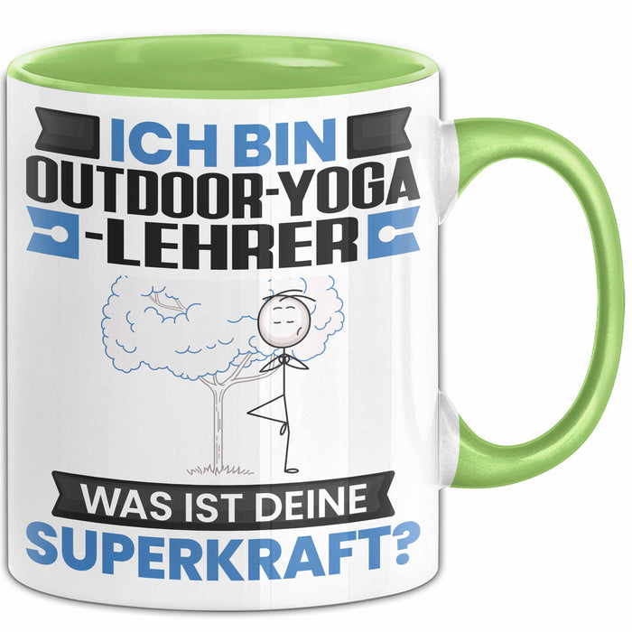 Outdoor-Yoga-Lehrer Tasse Geschenk für Outdoor-Yoga-Lehrer Geburtstag Lustiger Spruch Kaffee-Becher Was Ist Deine Superkraft Grün Trendation