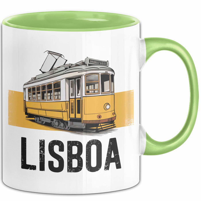 Lissabon Portugal Tasse Geschenk Lustige Geschenkidee Spruch Seilbahn Reise Straßenbahn Grün Trendation