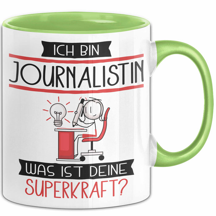 Journalistin Geschenk Tasse Ich Bin Journalistin Was Ist Deine Superkraft Geschenkidee Lustig Geburtstag Weihnachten Grün Trendation
