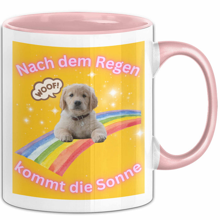 Meme Tasse Geschenk Lustiger Becher Hund Nach Dem Regen Kommt Die Sonne Rosa Trendation