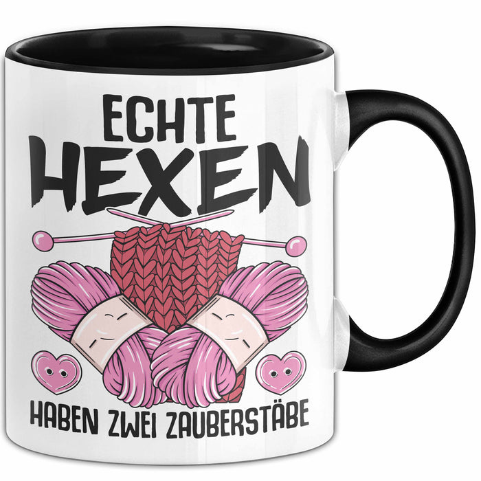 Stricken Tasse Geschenk Echte Hexen Haben Zwei Zauberstäbe Geschenkidee Strickerin Oma Becher Trendation