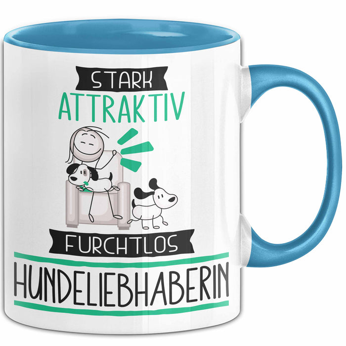 Hundeliebhaberin Tasse Geschenk Becher Stark Attraktiv Furchtlos Hundeliebhaberin Lustige Geschenkidee Blau Trendation