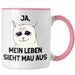 Dank Meme Tasse Katzen Besitzer Wortspiel Ja Mein Leben Sieht Mau Aus Traurige Katze Geschenkidee Rosa Trendation