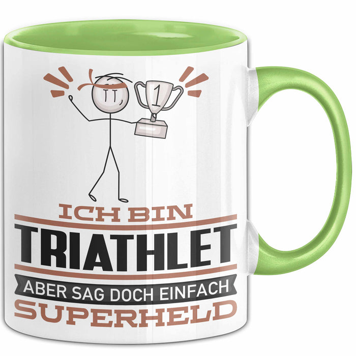Triathlet Geschenk Tasse Ich Bin Triathlet Aber Sag Doch Einfach Superheld Lustige Geschenkdiee für Triathlet Kaffee-Becher Grün Trendation