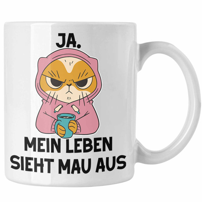 Dank Meme Tasse Katzen Besitzer Wortspiel Ja Mein Leben Sieht Mau Aus Traurige Katze Geschenkidee Saure Katze Astronaut Weiß Trendation