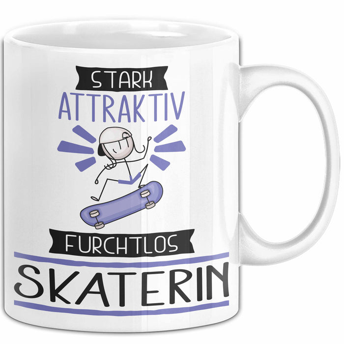 Skaterin Tasse Geschenk Becher Stark Attraktiv Furchtlos Skaterin Lustige Geschenkidee Weiß Trendation