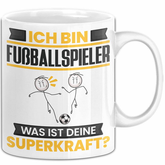 Fußballspieler Tasse Geschenk für Fußballspieler Geburtstag Lustiger Spruch Kaffee-Becher Was Ist Deine Superkraft Weiß Trendation