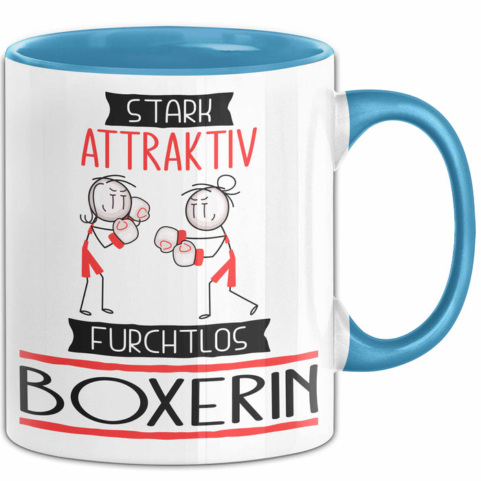 Boxerin Tasse Geschenk Becher Stark Attraktiv Furchtlos Boxerin Lustige Geschenkidee Blau Trendation