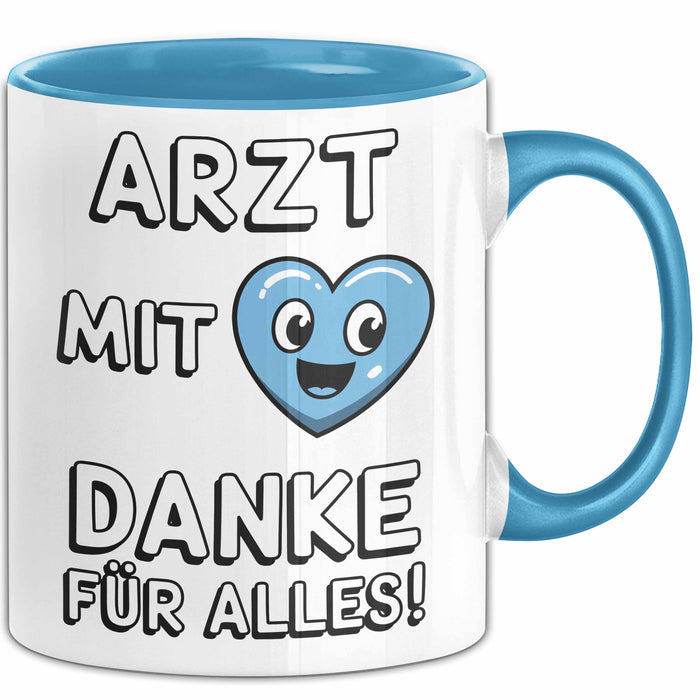 Arzt Tasse Geschenk Lustige Geschenkidee Spruch Arzt Mit Danke Für Alles Blau Trendation