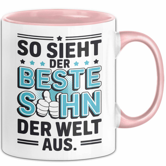 Bester Sohn Kinder Tasse Becher Geschenk Lustige Geschenkidee Spruch So Sieht Der Beste Sohn Der Welt Aus Rosa Trendation