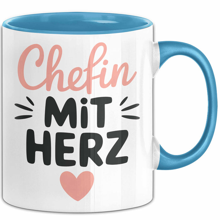 Büroarbeit Kollege Chef Tasse Geschenk Lustige Geschenkidee Spruch Chefin Mit Herz Blau Trendation