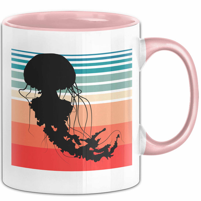 Quallen-Liebhaber Tasse Geschenkdiee Vintage Look Retro Becher Rosa Trendation