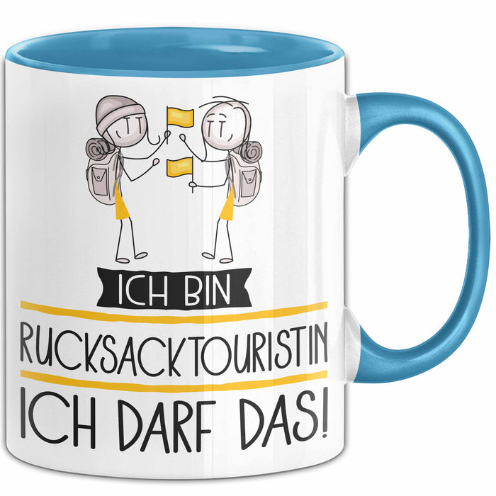 Geschenk für Rucksacktouristin Tasse Lustige Geschenkidee Geburtstag Ich Bin Rucksacktouristin Ich Darf Das Blau Trendation