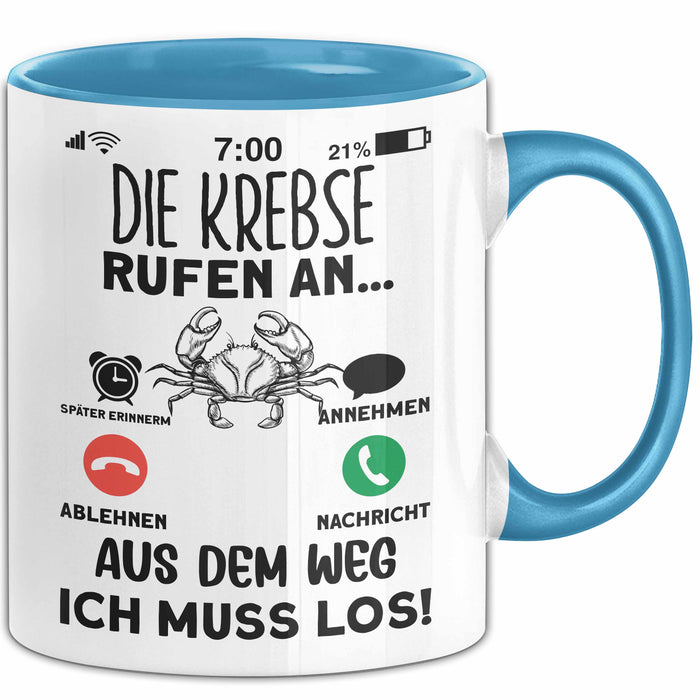 Krebse Liebhaber Tasse Geschenk Die Krebse Rufen An Geschenkidee Becher Blau Trendation
