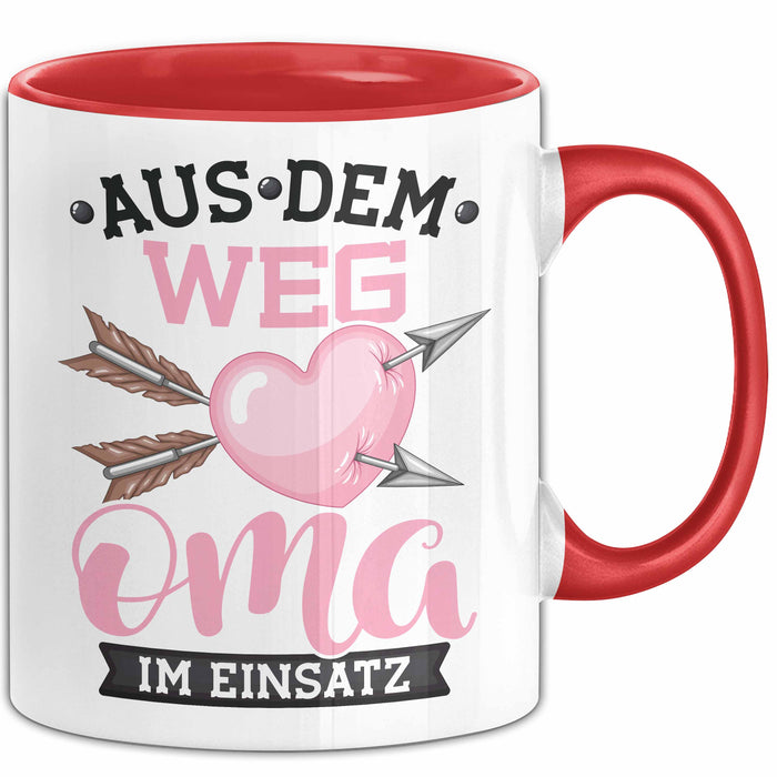 Oma Im Einsatz Tasse Geschenk Muttertag Lustiger Spruch Witzig Rot Trendation