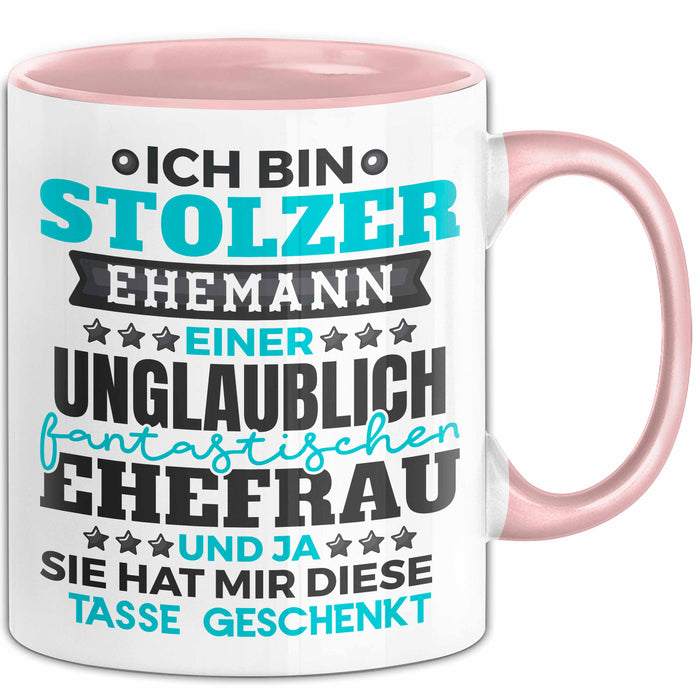 Ehemann Tasse Geschenk Ich Bin Stolzer Ehemann Geschenkidee Lustiger Spruch Becher Rosa Trendation