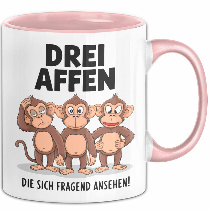 Affe Tier Tasse Geschenk Lustige Geschenkidee Spruch 3 affen Die Sich Fragend Ansehen Rosa Trendation