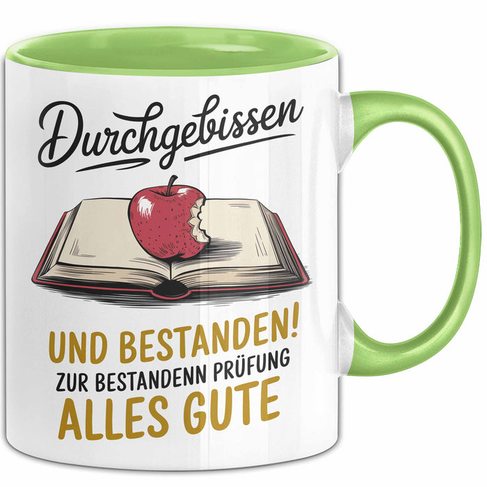 Schüler Abschluss Tasse Geschenk Lustige Geschenkidee Spruch Durchgebissen Und Bestanden Grün Trendation
