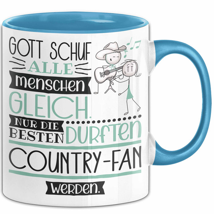 Country-Fan Geschenk Becher Tasse Gott Schuf Alle Menschen Gleich Nur Die Besten Durfeten Country-Fan Werden Geschenkidee Lustig Blau Trendation