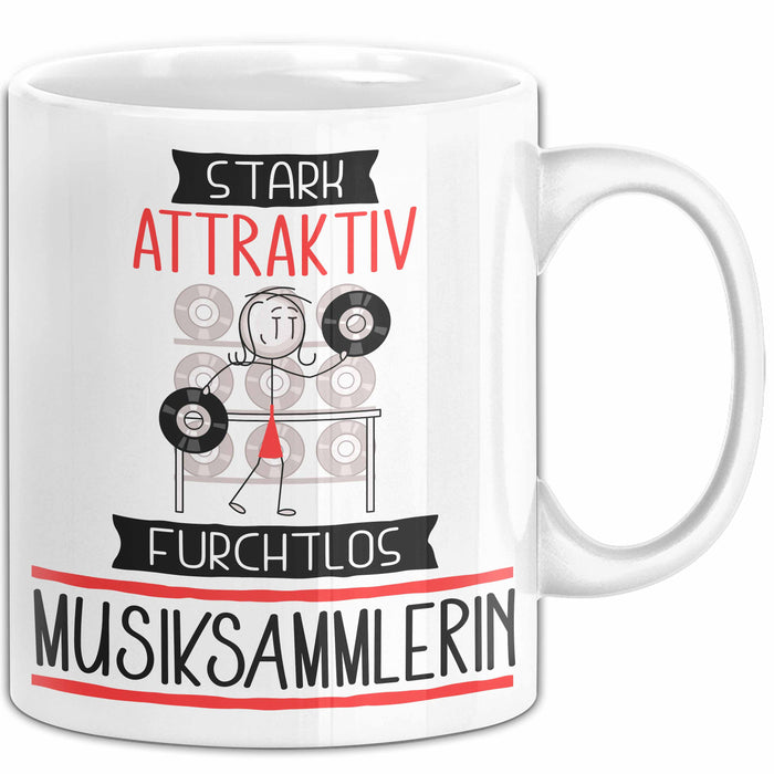 Musiksammlerin Tasse Geschenk Becher Stark Attraktiv Furchtlos Musiksammlerin Lustige Geschenkidee Weiß Trendation