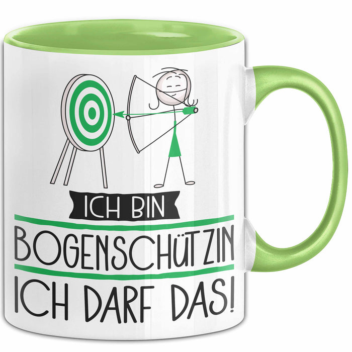 Geschenk für Bogenschützin Tasse Lustige Geschenkidee Geburtstag Ich Bin Bogenschützin Ich Darf Das Grün Trendation