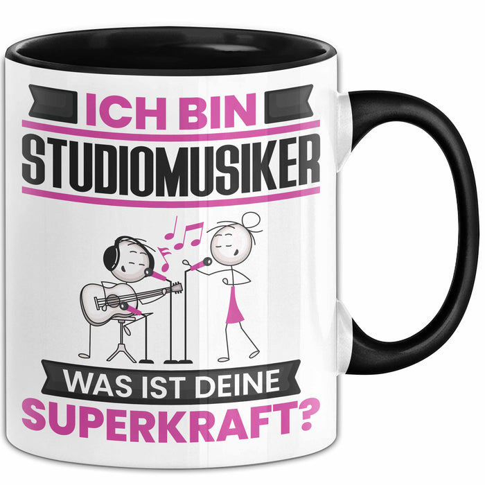 Studiomusiker Tasse Geschenk für Studiomusiker Geburtstag Lustiger Spruch Kaffee-Becher Was Ist Deine Superkraft Schwarz Trendation