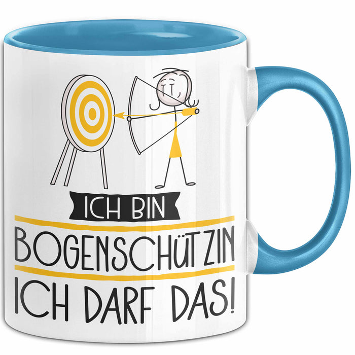 Geschenk für Bogenschützin Tasse Lustige Geschenkidee Geburtstag Ich Bin Bogenschützin Ich Darf Das Blau Trendation
