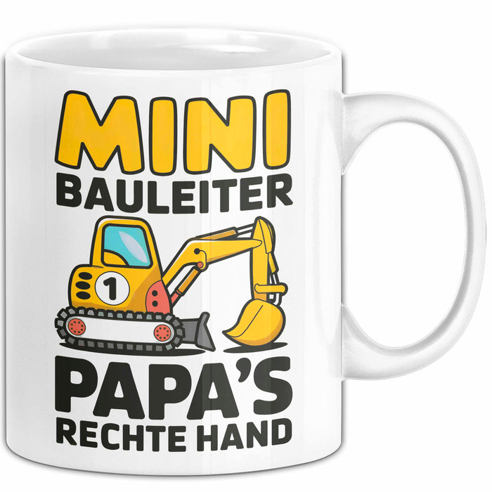 Bauleiter Bauunternehmer Tasse Geschenk Lustige Geschenkidee Spruch Mini Bauleiter Papa's Rechte Hand Weiß Trendation
