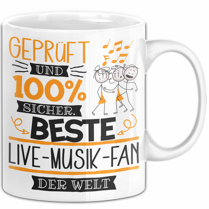Beste Live-Musik-Fan Der Welt Tasse Geschenk für Eine Live-Musik-Fan Geprüft Und Sicher Geschenkidee Geburtstag Weihnachten Weiß Trendation